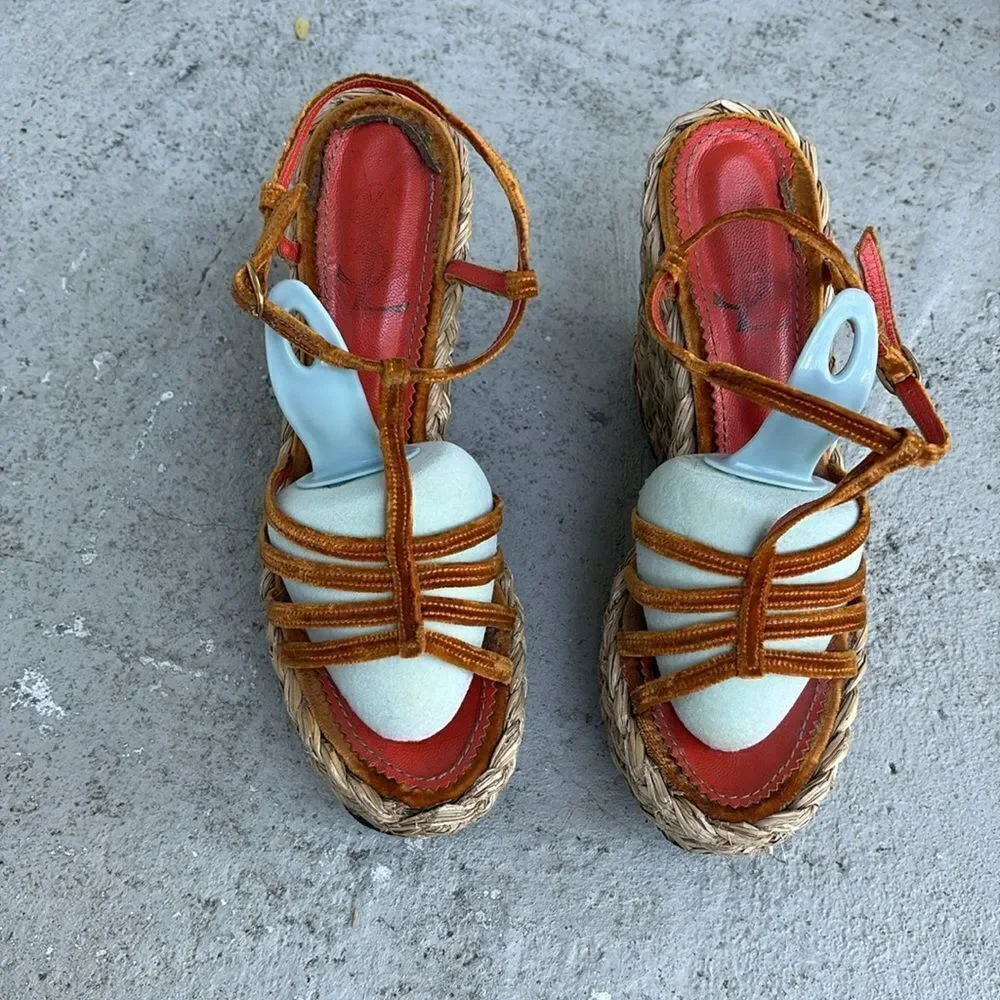 Vintage YSL Velvet Strappy platforms
